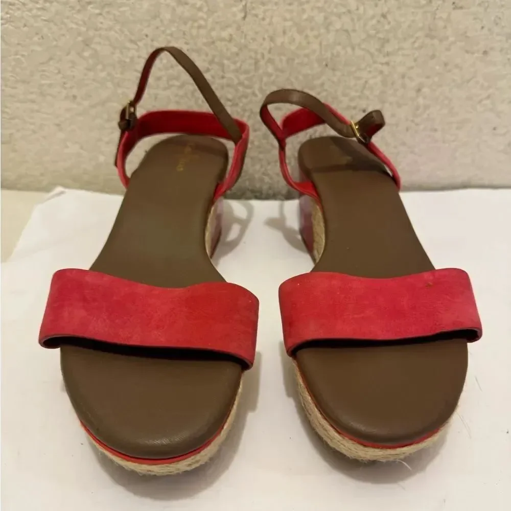 COLE HAAN Red Suede Patent Leather Wedges Espadrille Sandals Ankle Strap 10C